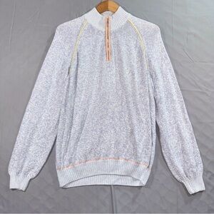 Gran Sasso Sweater Mens Medium Blue 1/4 Zip Mock Neck Cotton Knit Italy Pullover